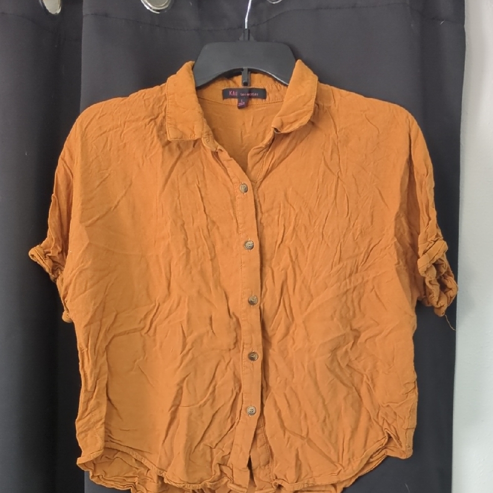 Casual Orange Button-Down Shirt for Women